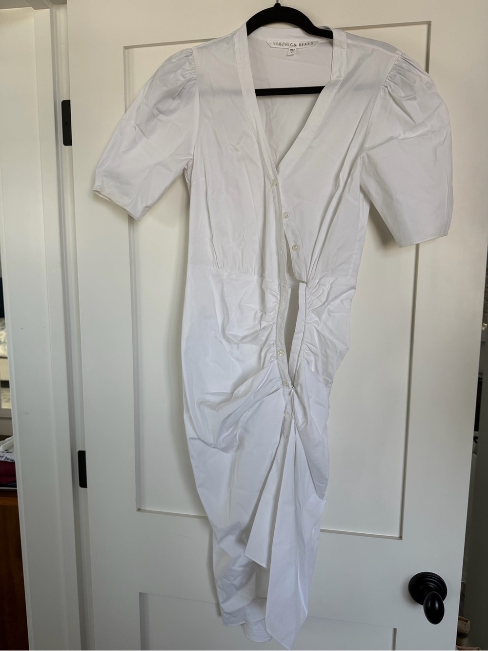 Veronica Beard White Ruched Button-Front Midi Dress - Picture 3 of 3